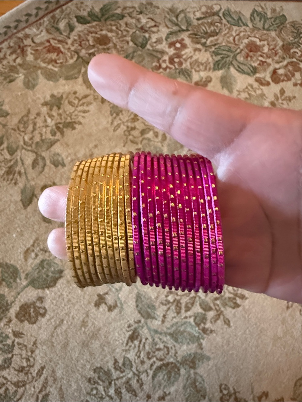 Gold and Pink Metallic shimmery Stackable Girl’s Bangles. 2.2” diameter.